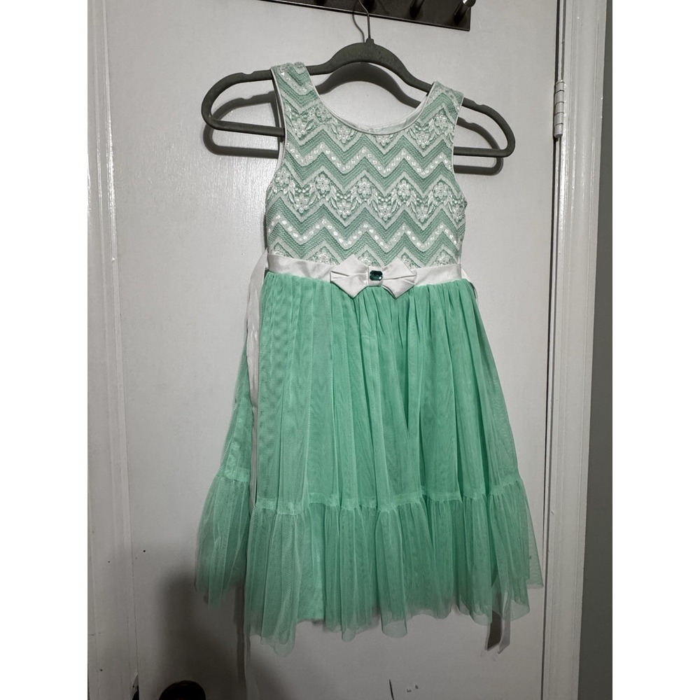 Jona Michelle Girls Flower Girl Lace Tulle Dress Sash Green White C03294 Size 7